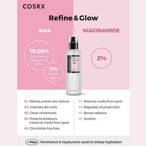 Lichidul exfoliant AHA COSRX stimulează regenerarea celulară și oferă un efect anti-îmbătrânire vizibil. Perfect pentru o piele netedă și revitalizată. wowskin.ro