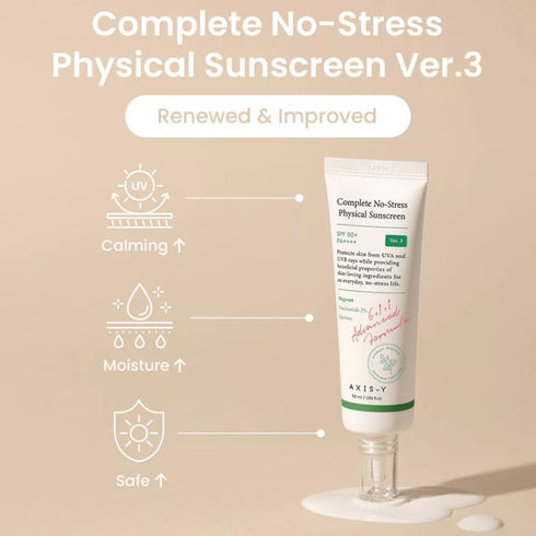 Aplicare AXIS-Y Complete No-Stress Physical Sunscreen – protecție solar-calmantă pentru ten sensibil