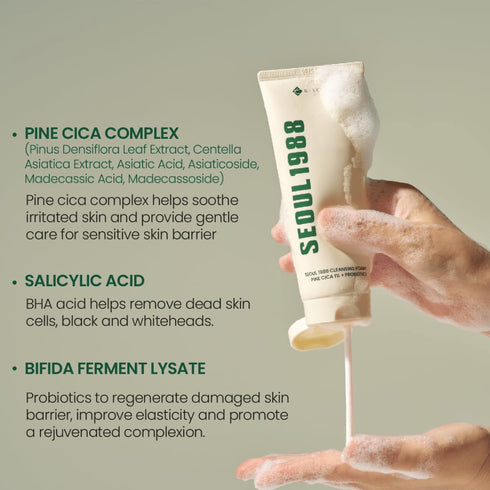 SEOUL 1988 Cleansing Foam : Pine Cica 1% + Probiotics, 150 ml - WowSkin Romania