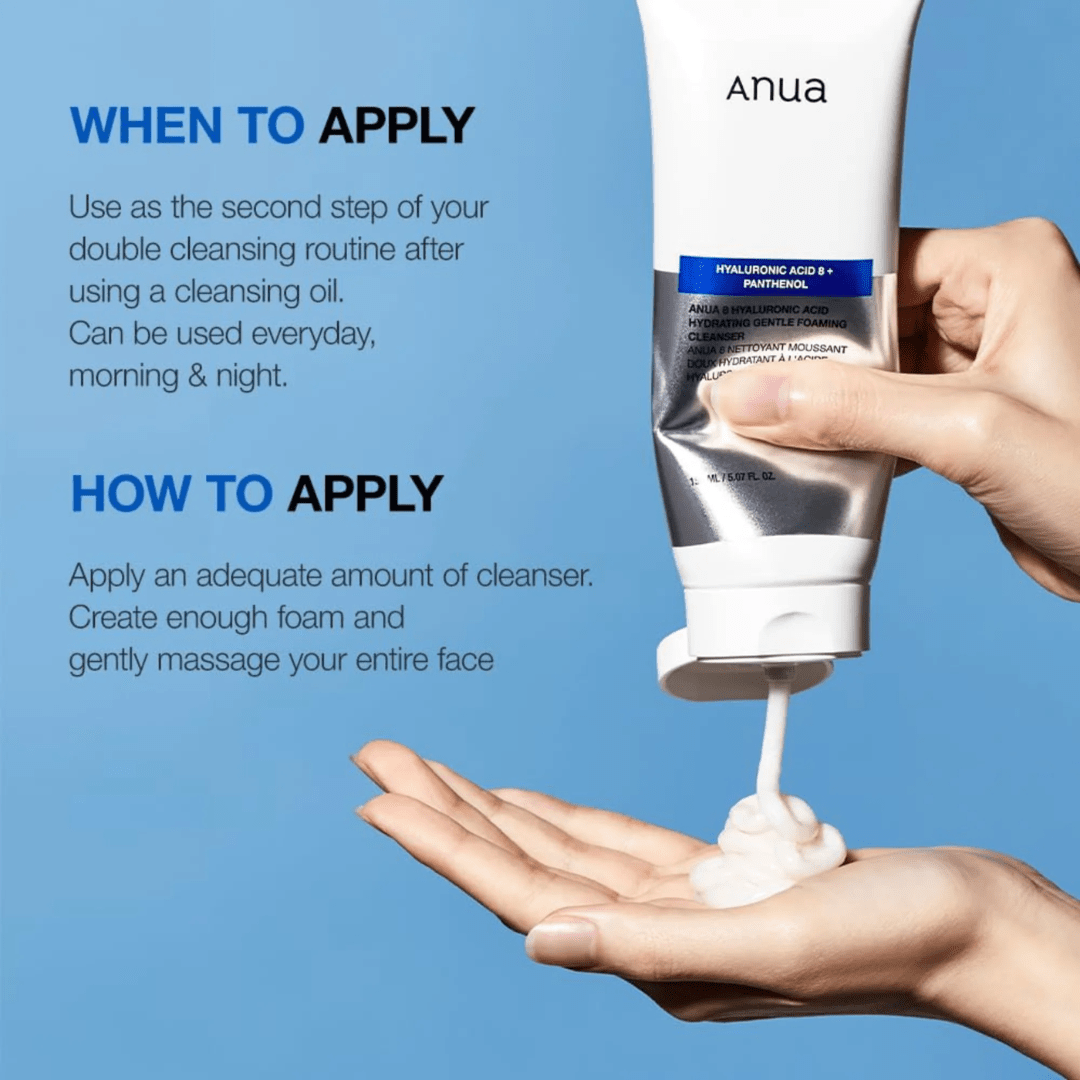 Gel de curățare spumant cu 8 tipuri de acid hialuronic, ideal pentru o curățare delicată. Anua Cleanser lasă pielea netedă, moale și intens hidratată.